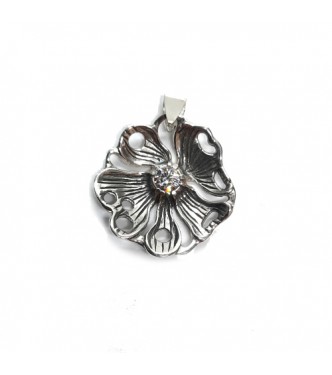 PE001547 Genuine Sterling Silver Pendant Flower With 5mm Cubic Zirconia Solid Stamped 925